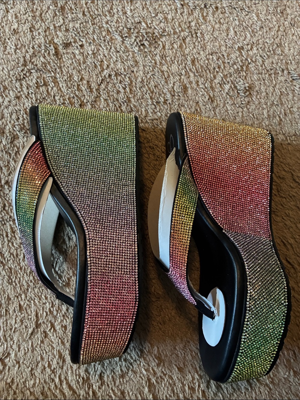 Jessica Simpson Rainbow Jeweled Thong Sandals with Black Footbed